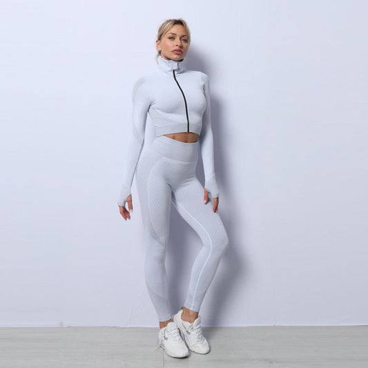 3-Piece Women's Seamless Yoga Set – Sports Bra, Crop Top & Leggings